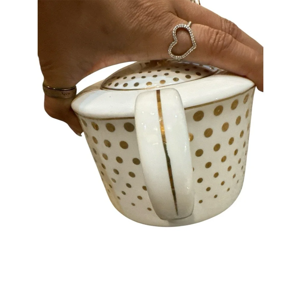 Grace's Teaware Teapot With Creamer & Sugar Bowl White‎ With Gold Polka Dots